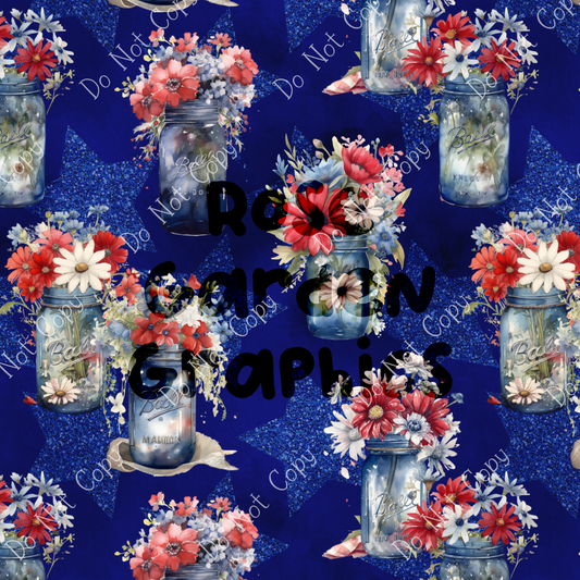 Patriotic Flower Jars Seamless Image