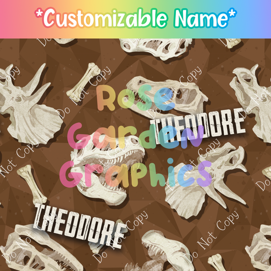 Dino Bones (Brown) Custom Seamless Image ($5 per name file)