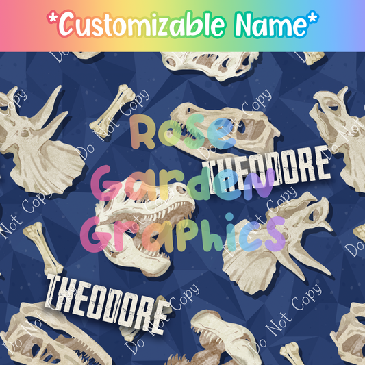 Dino Bones (Blue) Custom Seamless Image ($5 per name file)