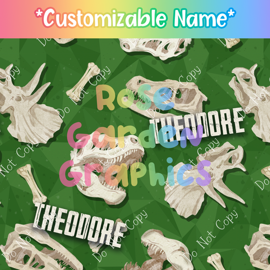Dino Bones (Green) Custom Seamless Image ($5 per name file)
