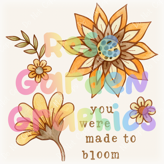 Vintage Doodle Floral "You Were Made to Bloom" PNG