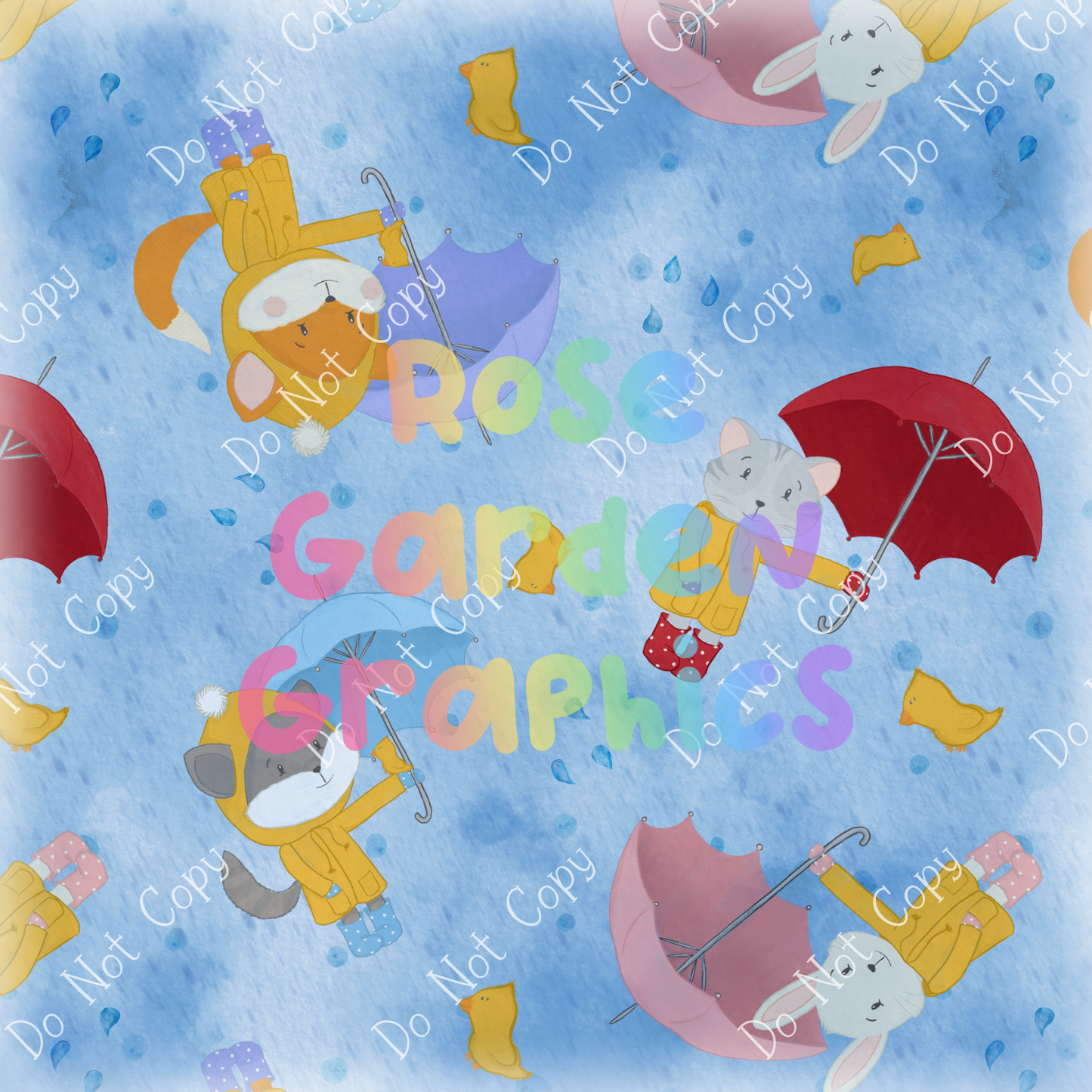 Rainy Day Animals Seamless Image