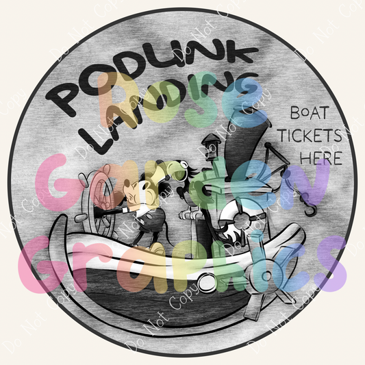 Vintage Mouse (Black and White) "Podunk Landing, Boat Tickets Here" PNG