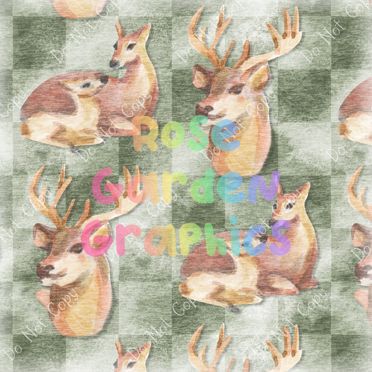 Distressed Deer (Green) Seamless Image