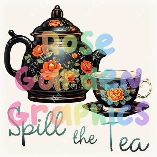 Vintage Tea Set "Spill the Tea" PNG