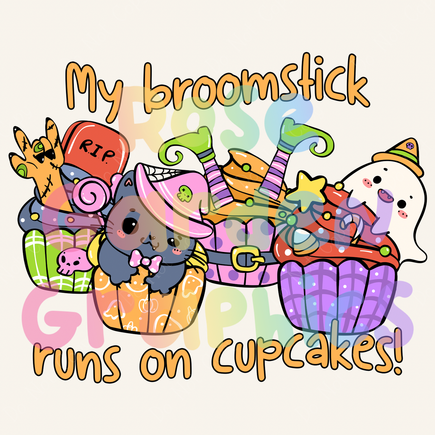 Halloween Cupcakes "My Broomstick Runs on Cupcakes" PNG