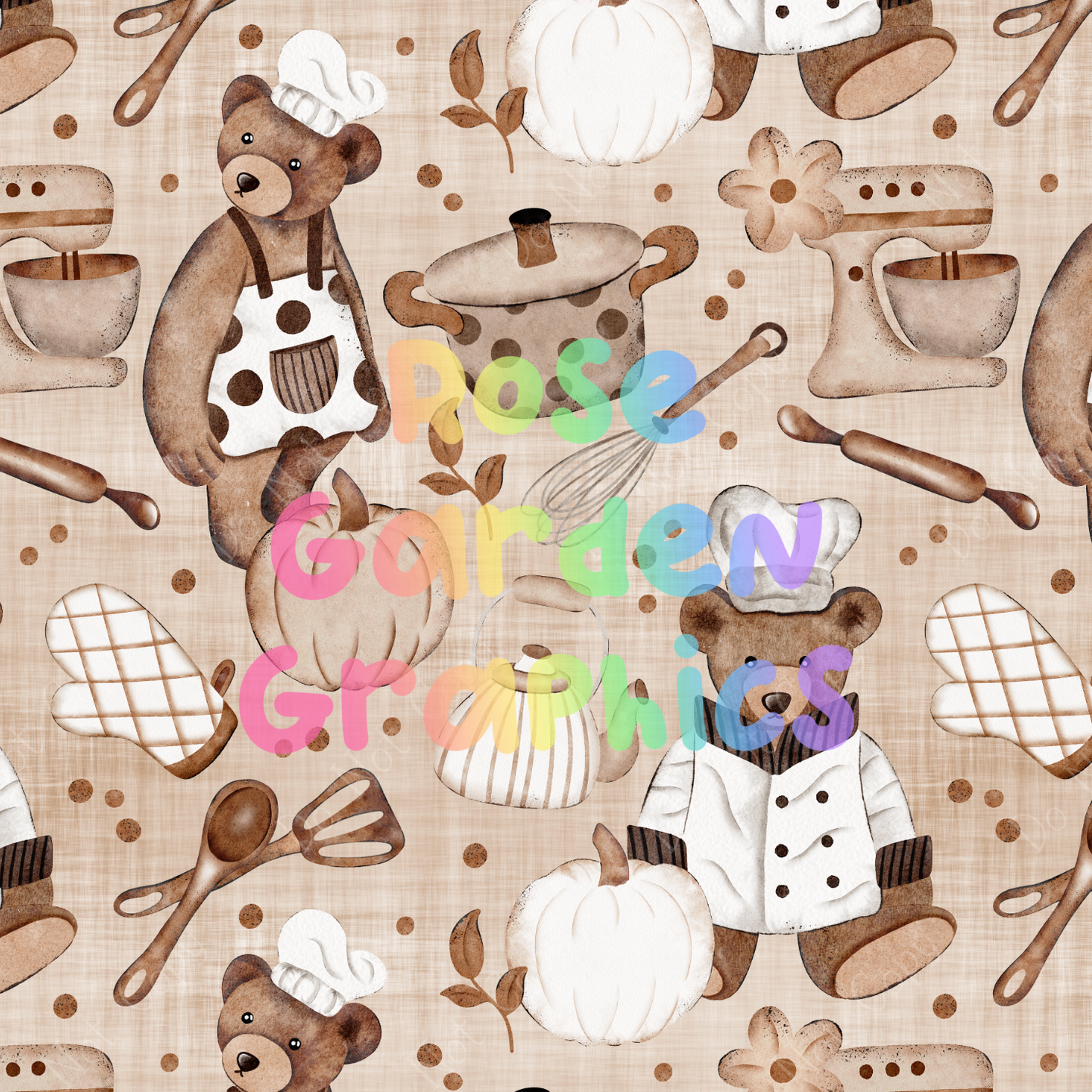 Teddy Bear Cooks Seamless Image