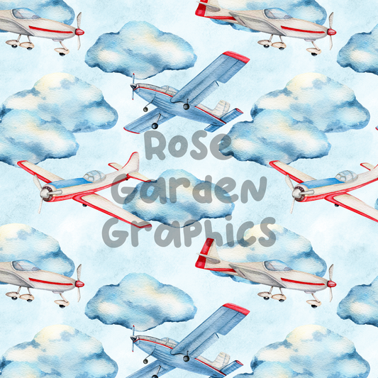 Watercolor Airplanes Seamless Image