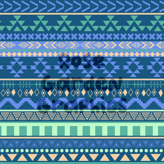 Aztec Stripes (Blue, Green, and Orange) Seamless Image