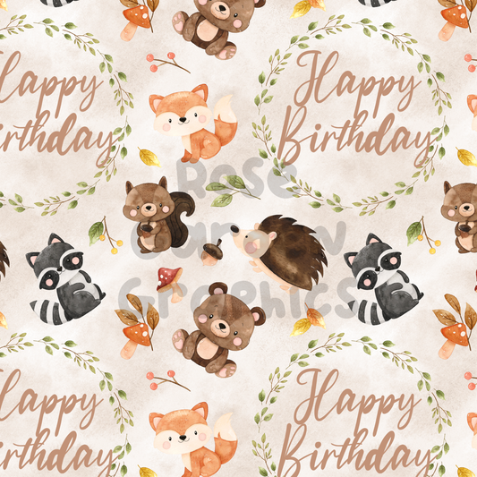 Forest Animals "Happy Birthday" Seamless Image