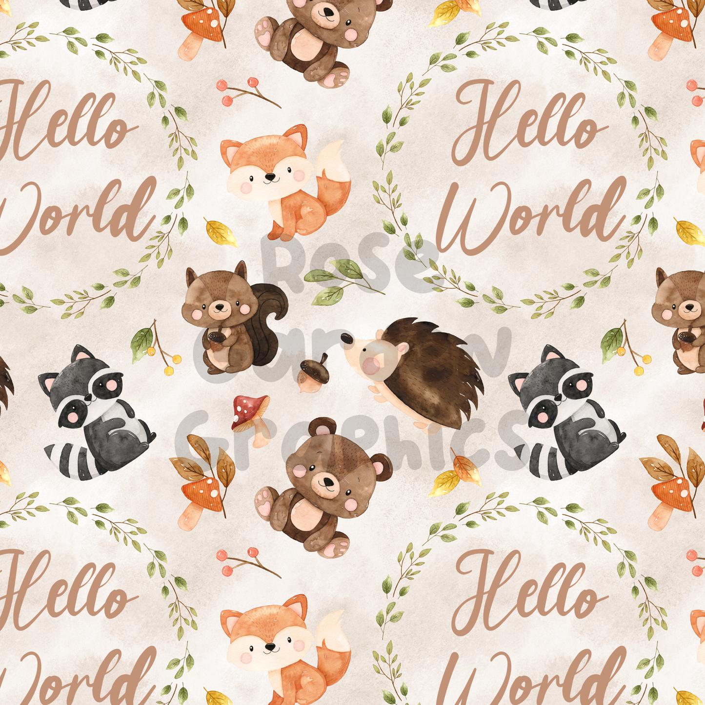 Forest Animals "Hello World" Seamless Image