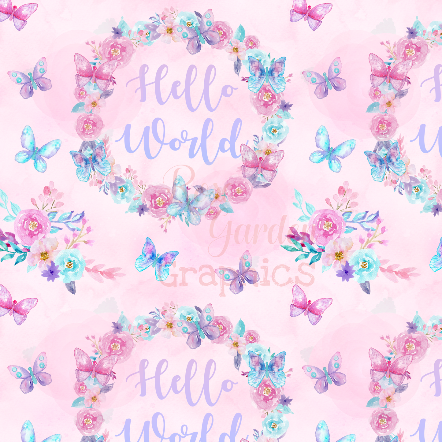 Butterflies Watercolor "Hello World" Seamless Image