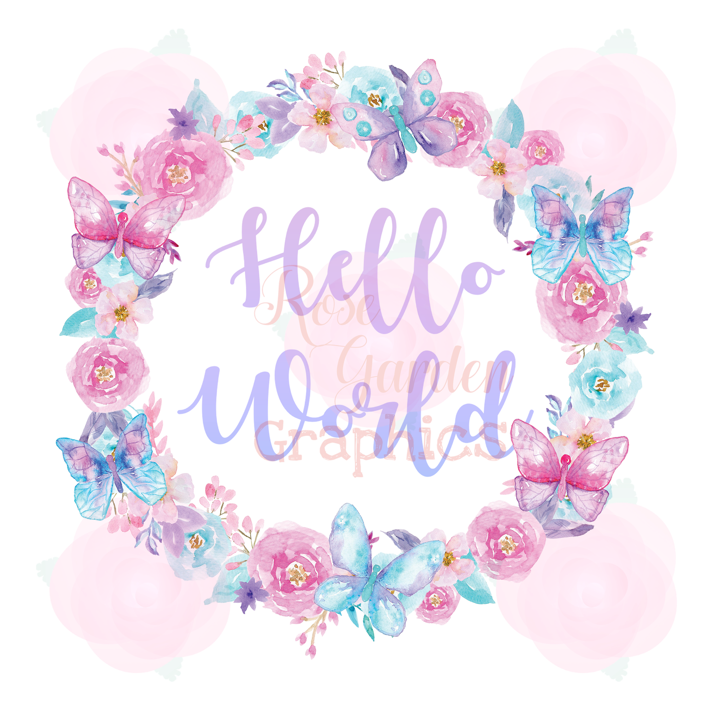 Butterflies Watercolor "Hello World" PNG