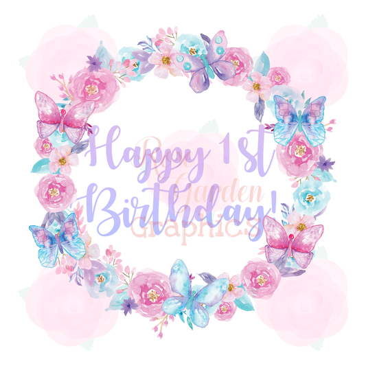 Butterflies Watercolor "Happy 1st Birthday" PNG