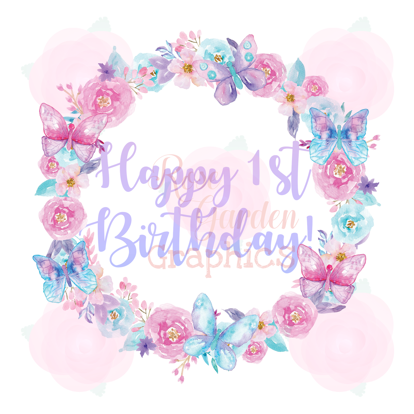 Butterflies Watercolor "Happy 1st Birthday" PNG