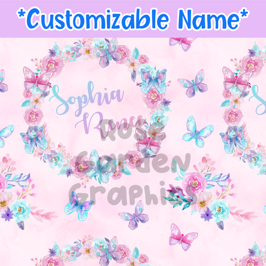 Butterflies Watercolor Custom Name Seamless File ($5 per name file)