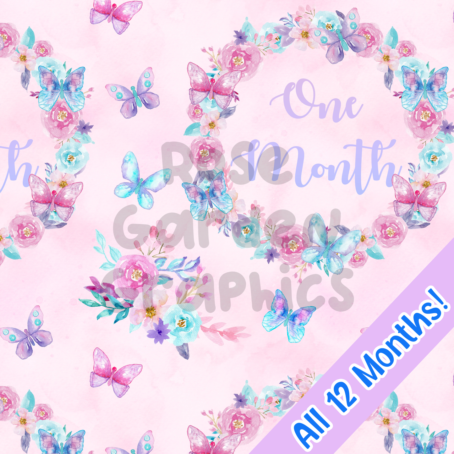 Butterflies Watercolor Milestone Months Seamless Image Collection