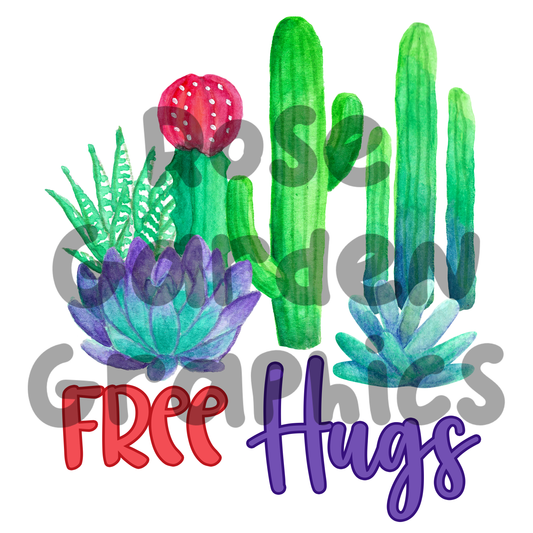 Cactus Watercolor "Free Hugs" PNG