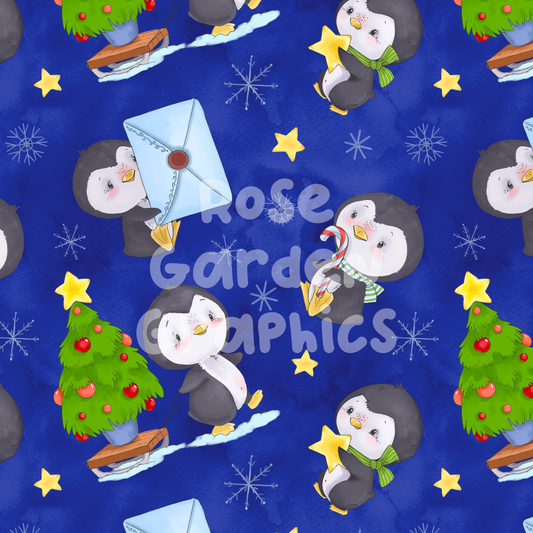 Christmas Penguins Seamless Image