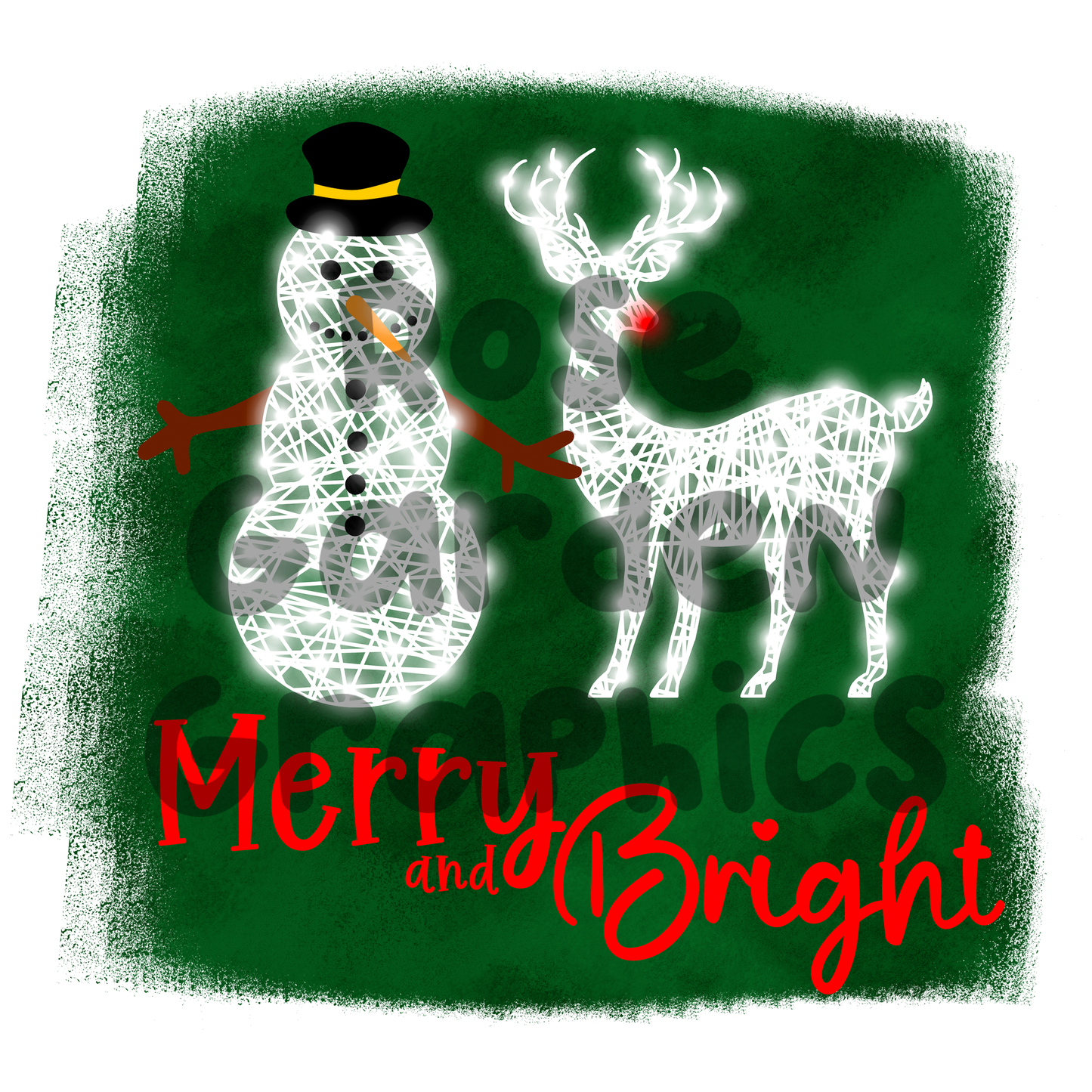 Luces navideñas para el jardín "Feliz y brillante" PNG