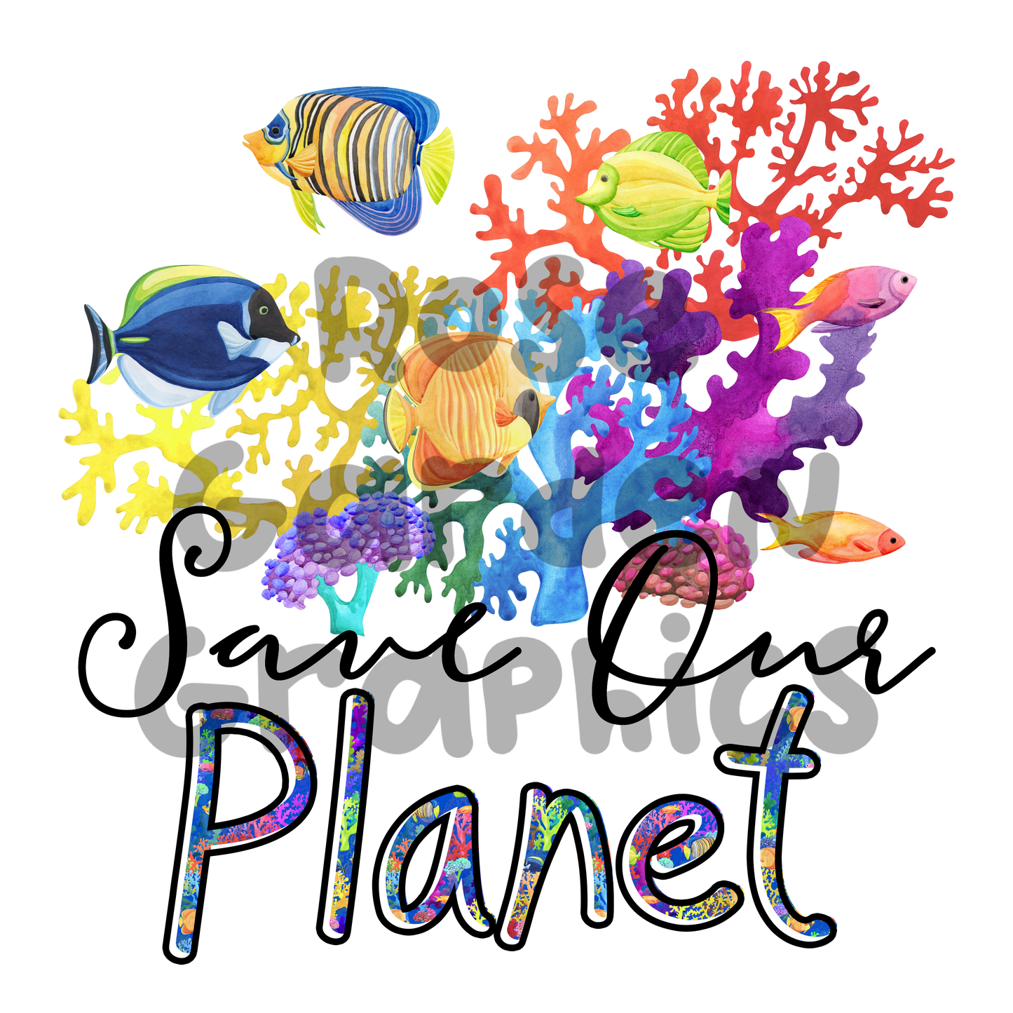 Colorful Coral "Save Our Planet" PNG