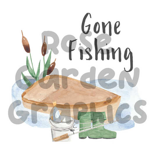 Fishing Watercolor "Gone Fishing" PNG