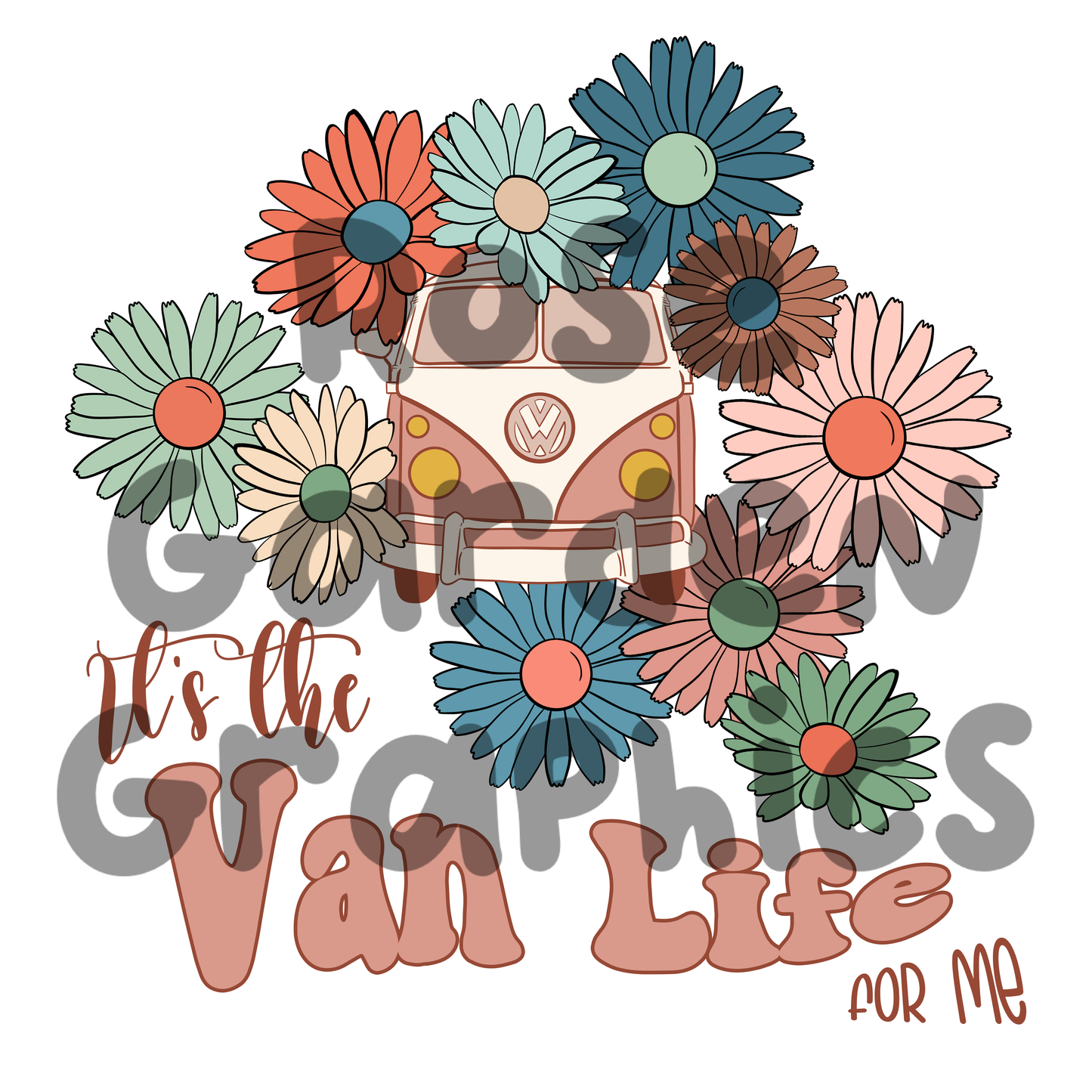 Floral Vintage Vans "It's the Van Life for Me" PNG