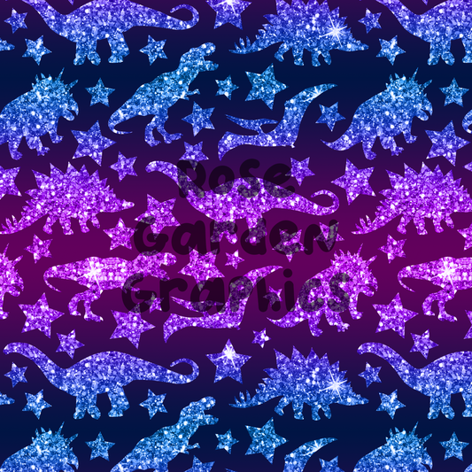Glitter Dinos (Purple and Blue) Seamless Image