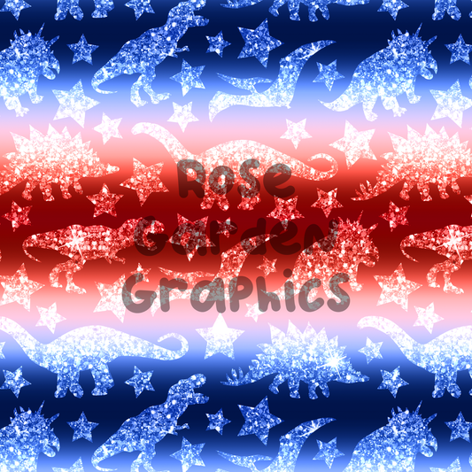 Glitter Dinos (Red, White, and Blue) Seamless Image