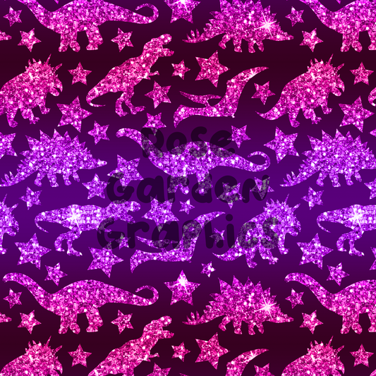 Glitter Dinos (Pink and Purple) Seamless Image