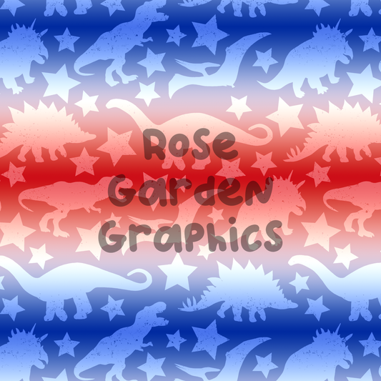Gradient Dinos (Red, White, and Blue) Seamless Image