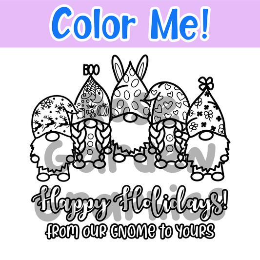 Holiday Gnomes 'Color Me' "Happy Holidays! From Our Gnome to Yours" PNG
