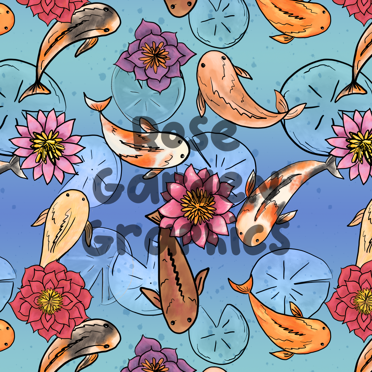 Koi Fish Drawing 2 Seamless Images