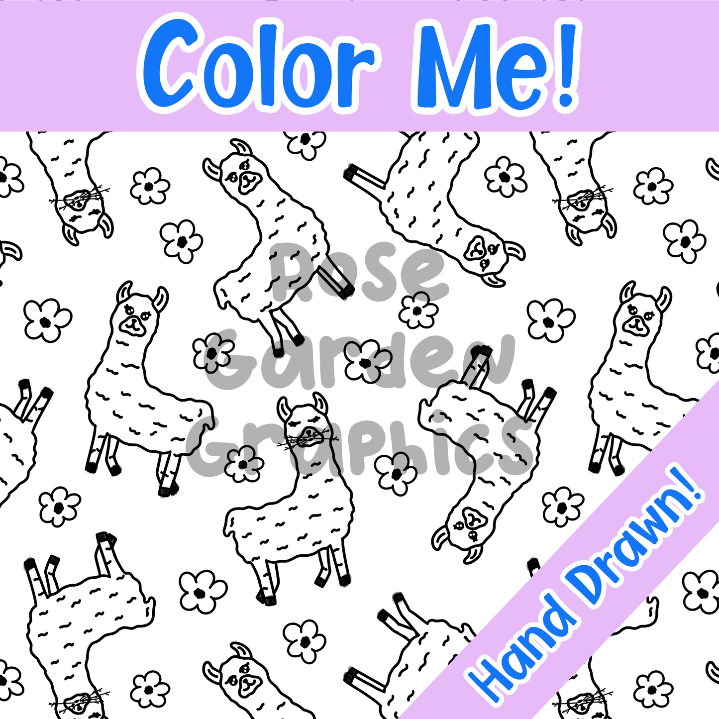 Llama Floral 'Color Me!' Seamless Image