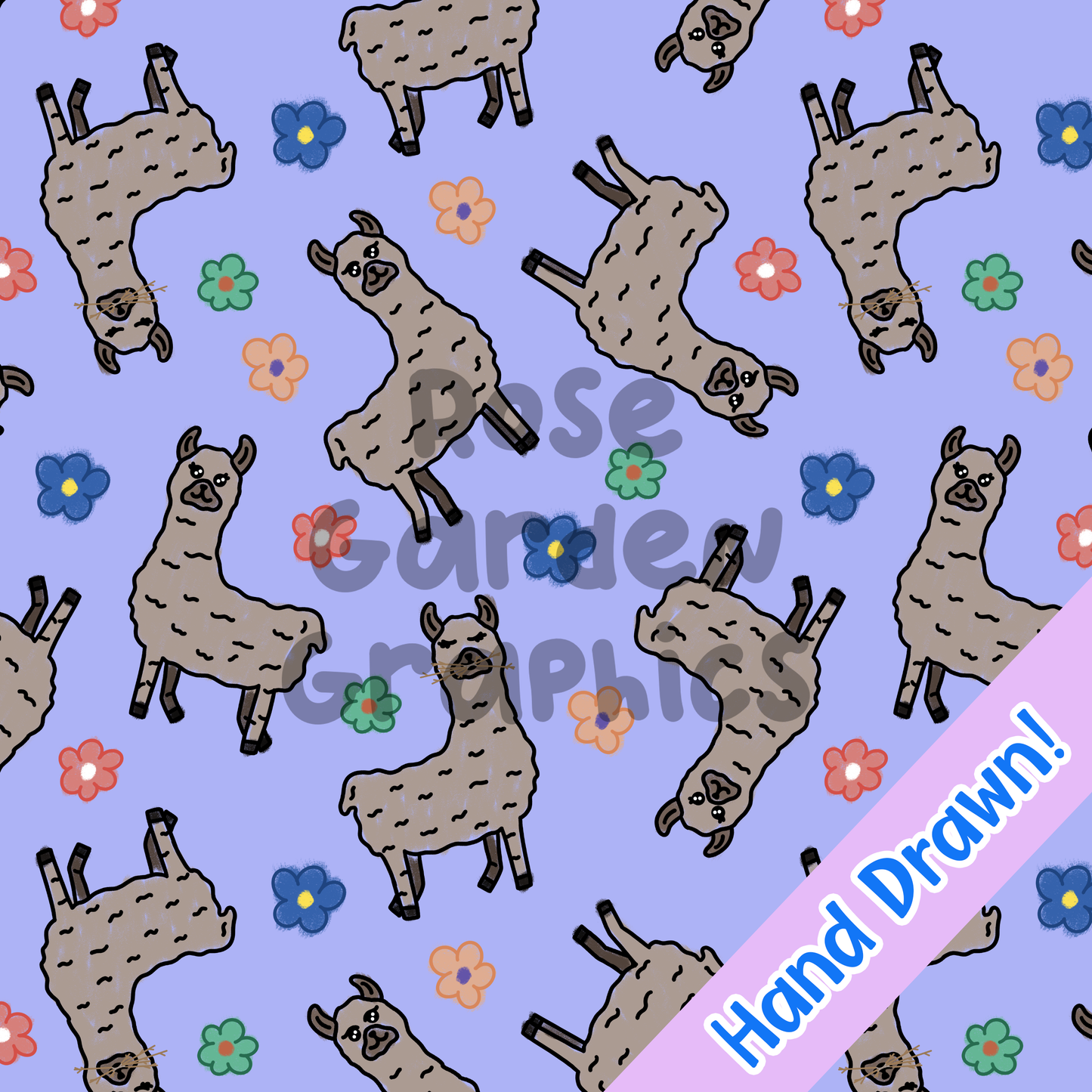 Llama Floral 2 Seamless Images Bundle