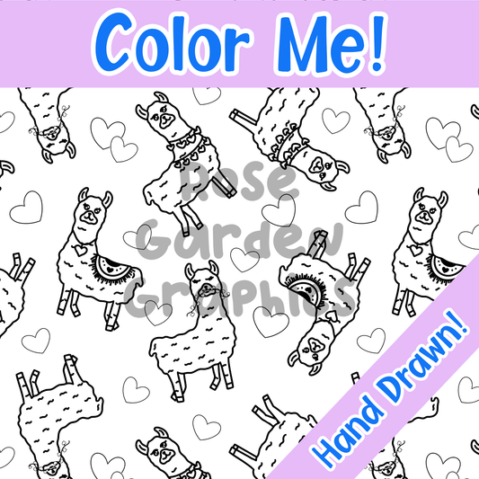 Llama Valentines 'Color Me!' Seamless Image