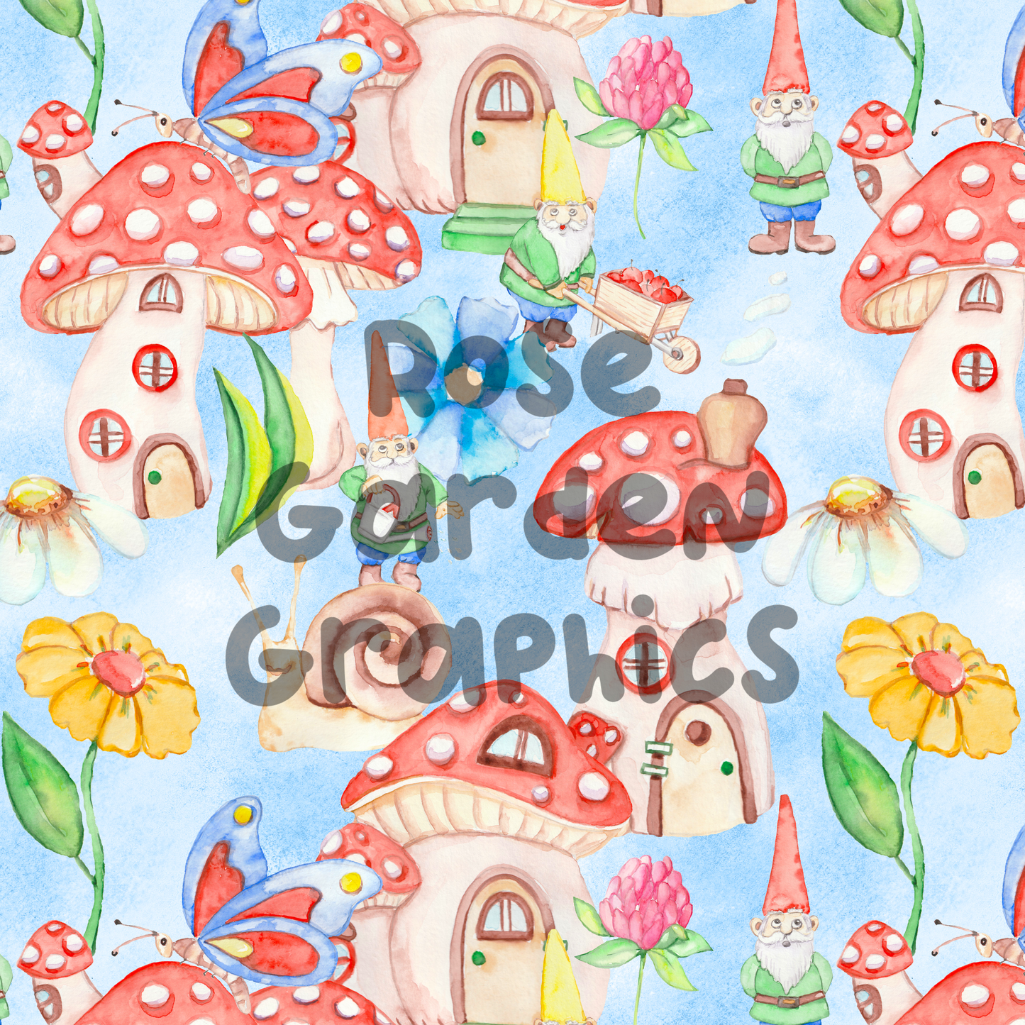 Mushroom Gnomes Seamless Image