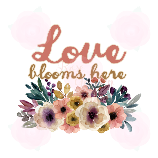 Muted Watercolor Floral "Love Blooms Here" PNG