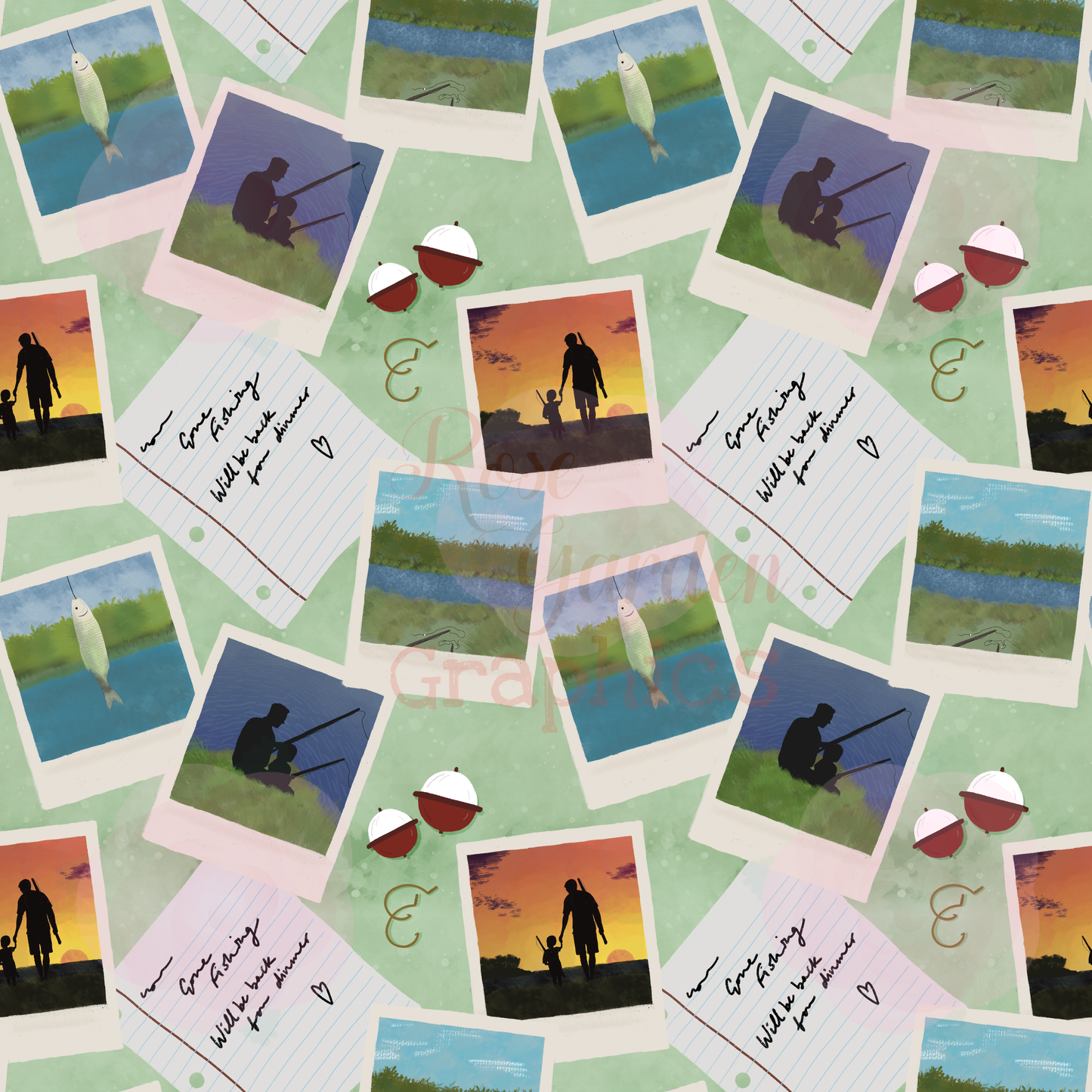 Nostálgico viaje de pesca imagen perfecta dibujada a mano