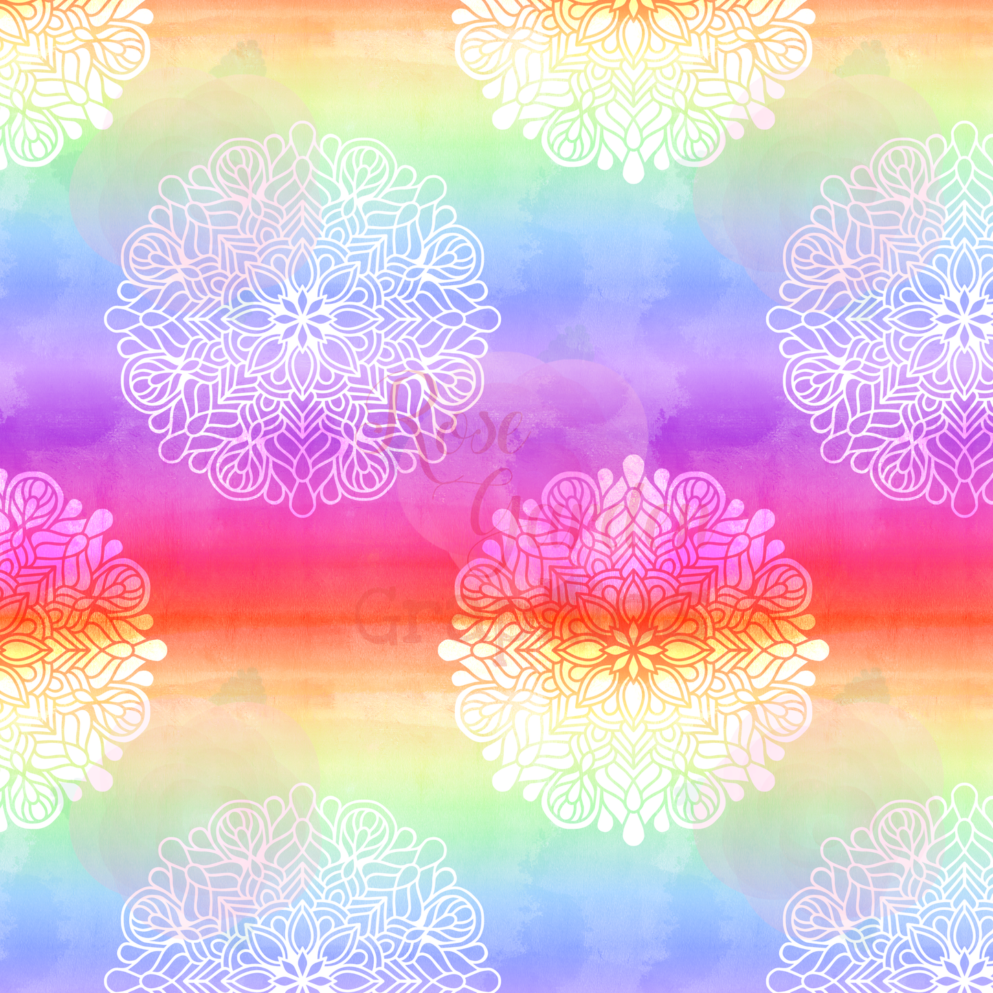 Watercolor Rainbow Mandalas Seamless Image