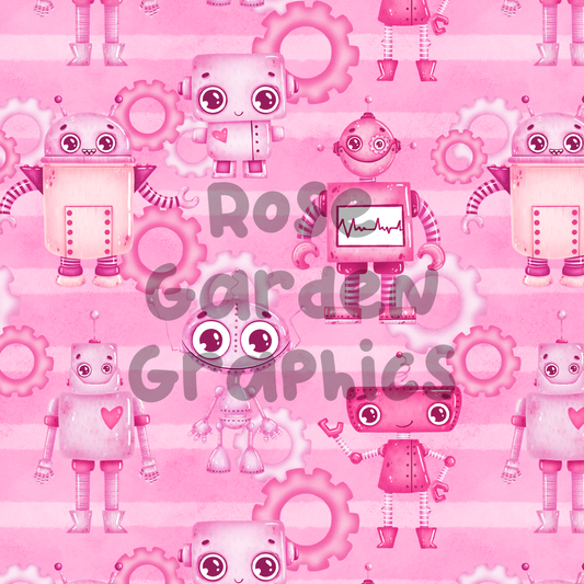 Robot Watercolor (Pink) Seamless Image