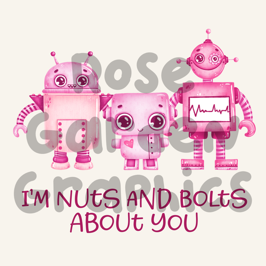 Robot Watercolor (Pink) "I'm Nuts and Bolts About You" PNG