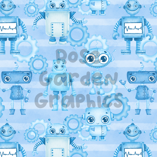 Robot Watercolor (Blue) Seamless Image