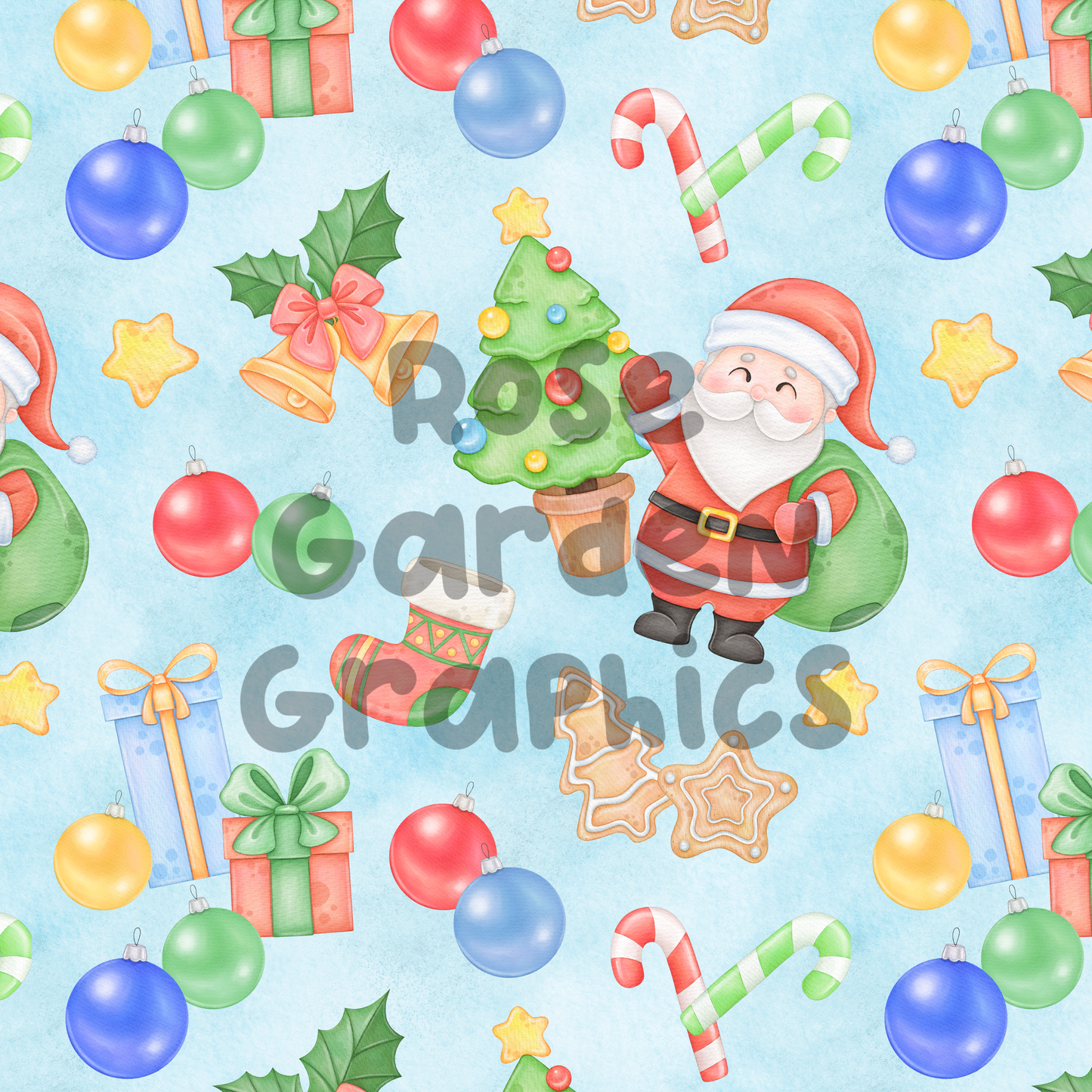 Santa Watercolor Seamless Image