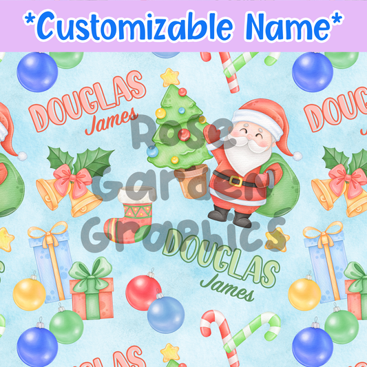 Santa Watercolor Custom Name Seamless File ($5 per name file)