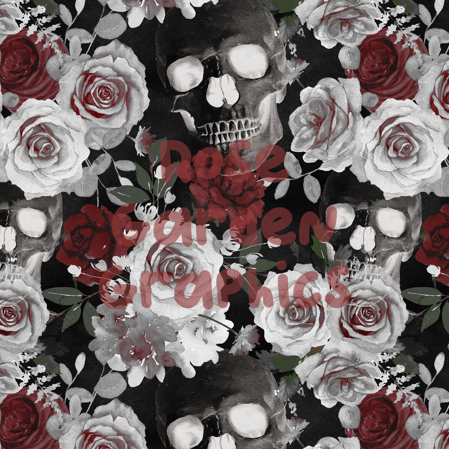 Skull Floral (Black) Seamless Image