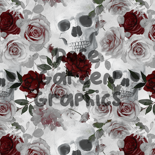 Skull Floral (White) Seamless Image