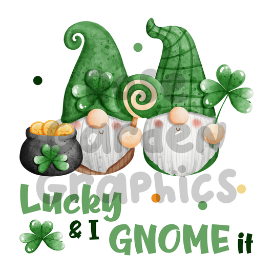 St. Patrick's Day Gnomes "Lucky & I Gnome It" PNG