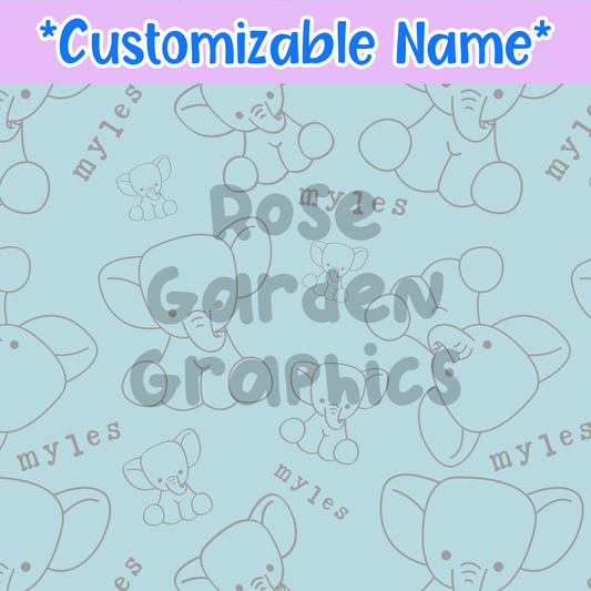 Stuffed Elephants (Blue) Custom Name Seamless File ($5 per name file)