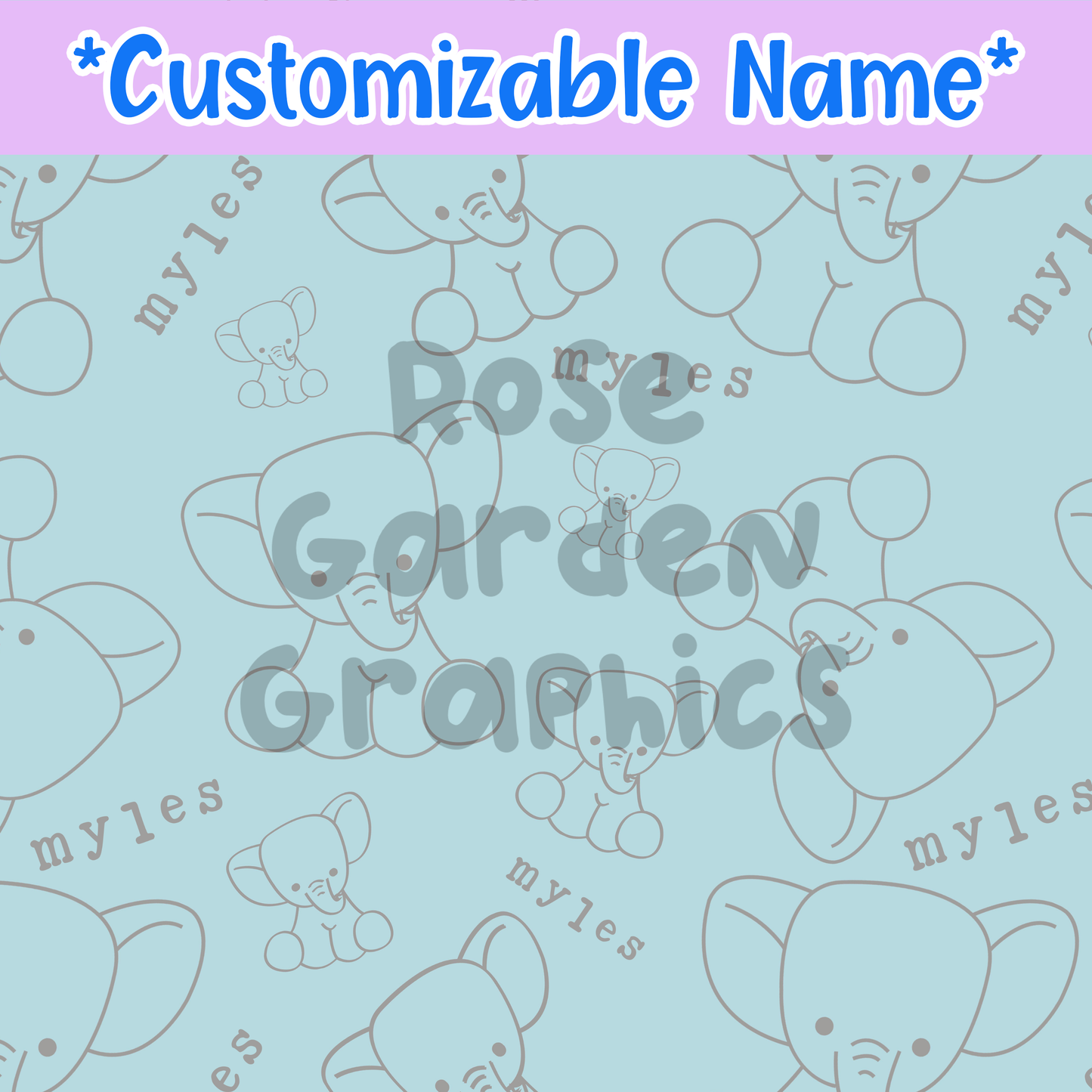 Stuffed Elephants (Blue) Custom Name Seamless File ($5 per name file)